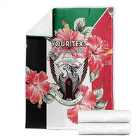 Personalized blanket coat with folded look, green/red/black floral crest and YOUR TEXT