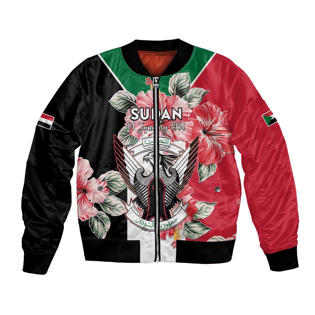 Personalised Sudan Independence Day Bomber Jacket Coat Of Arms Mix Hisbicus - Wonder Print Shop