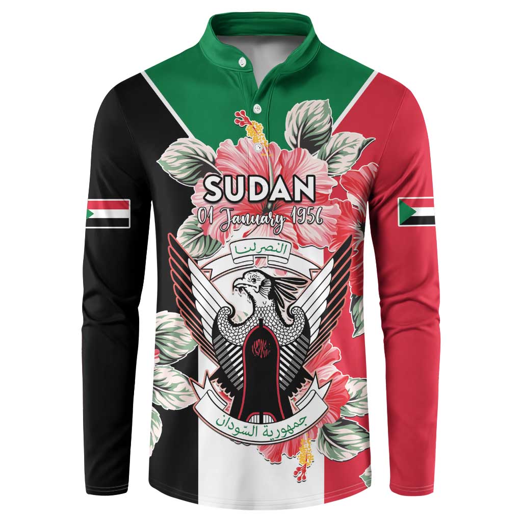 Personalised Sudan Independence Day Button Sweatshirt Coat Of Arms Mix Hisbicus - Wonder Print Shop