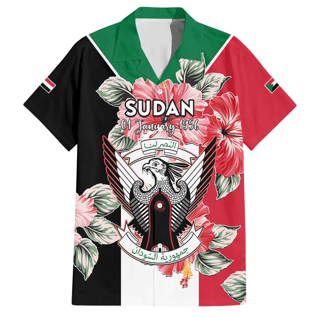 Personalised Sudan Independence Day Hawaiian Shirt Coat Of Arms Mix Hisbicus - Wonder Print Shop