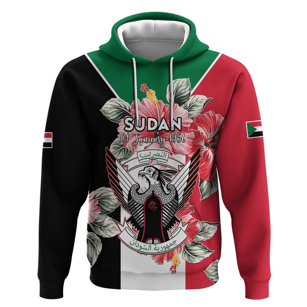 Personalised Sudan Independence Day Hoodie Coat Of Arms Mix Hisbicus - Wonder Print Shop