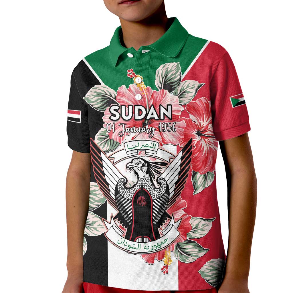 Personalised Sudan Independence Day Kid Polo Shirt Coat Of Arms Mix Hisbicus - Wonder Print Shop