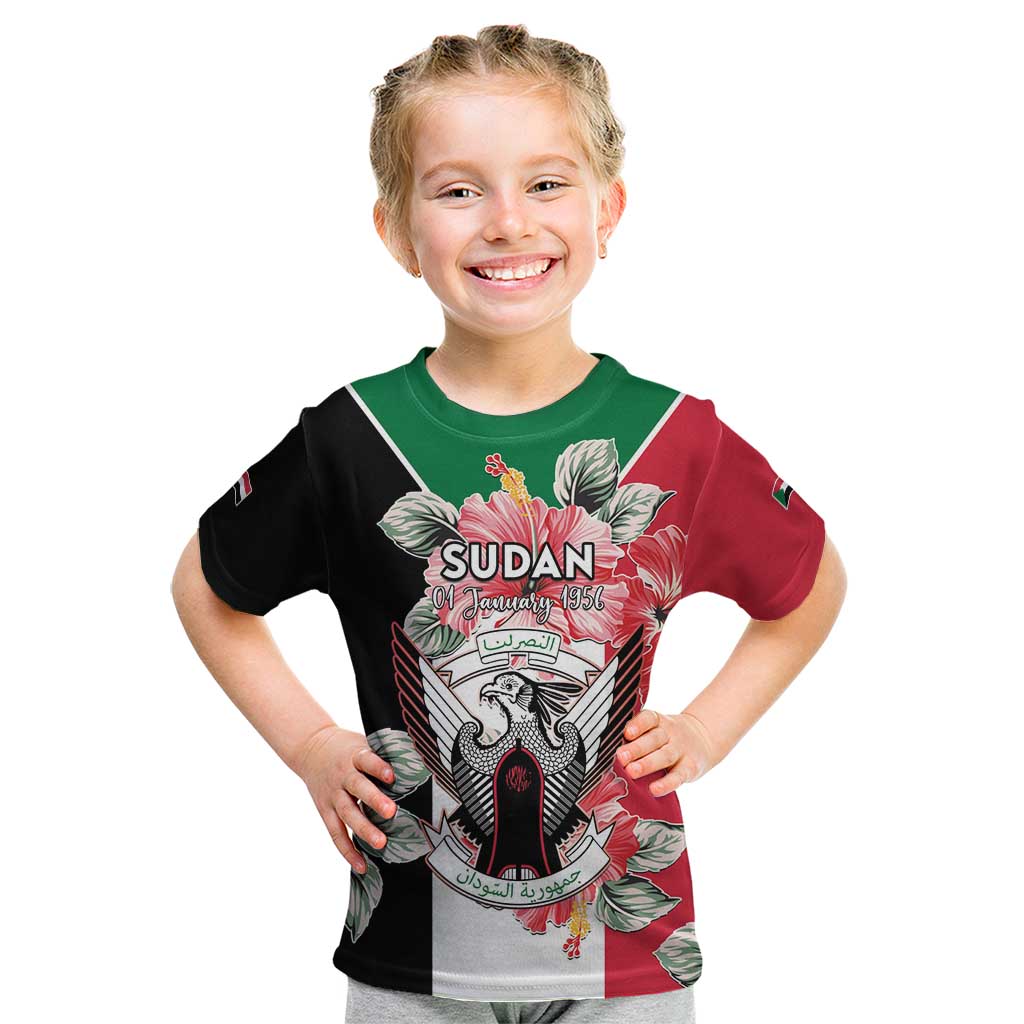 Personalised Sudan Independence Day Kid T Shirt Coat Of Arms Mix Hisbicus - Wonder Print Shop