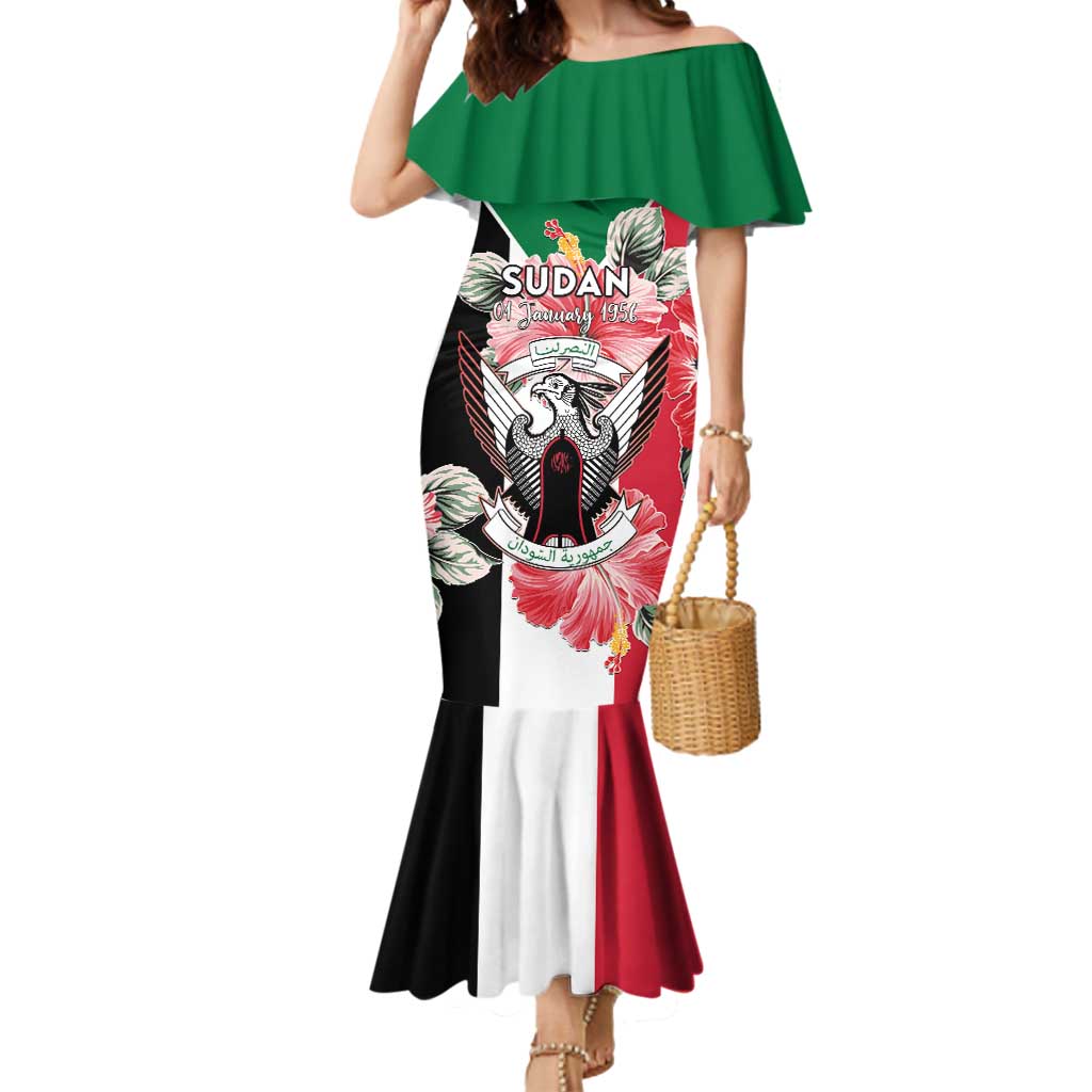 Personalised Sudan Independence Day Mermaid Dress Coat Of Arms Mix Hisbicus - Wonder Print Shop