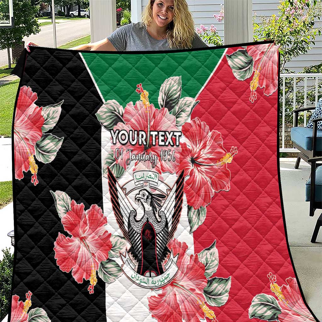 Personalised Sudan Independence Day Quilt Coat Of Arms Mix Hisbicus - Wonder Print Shop