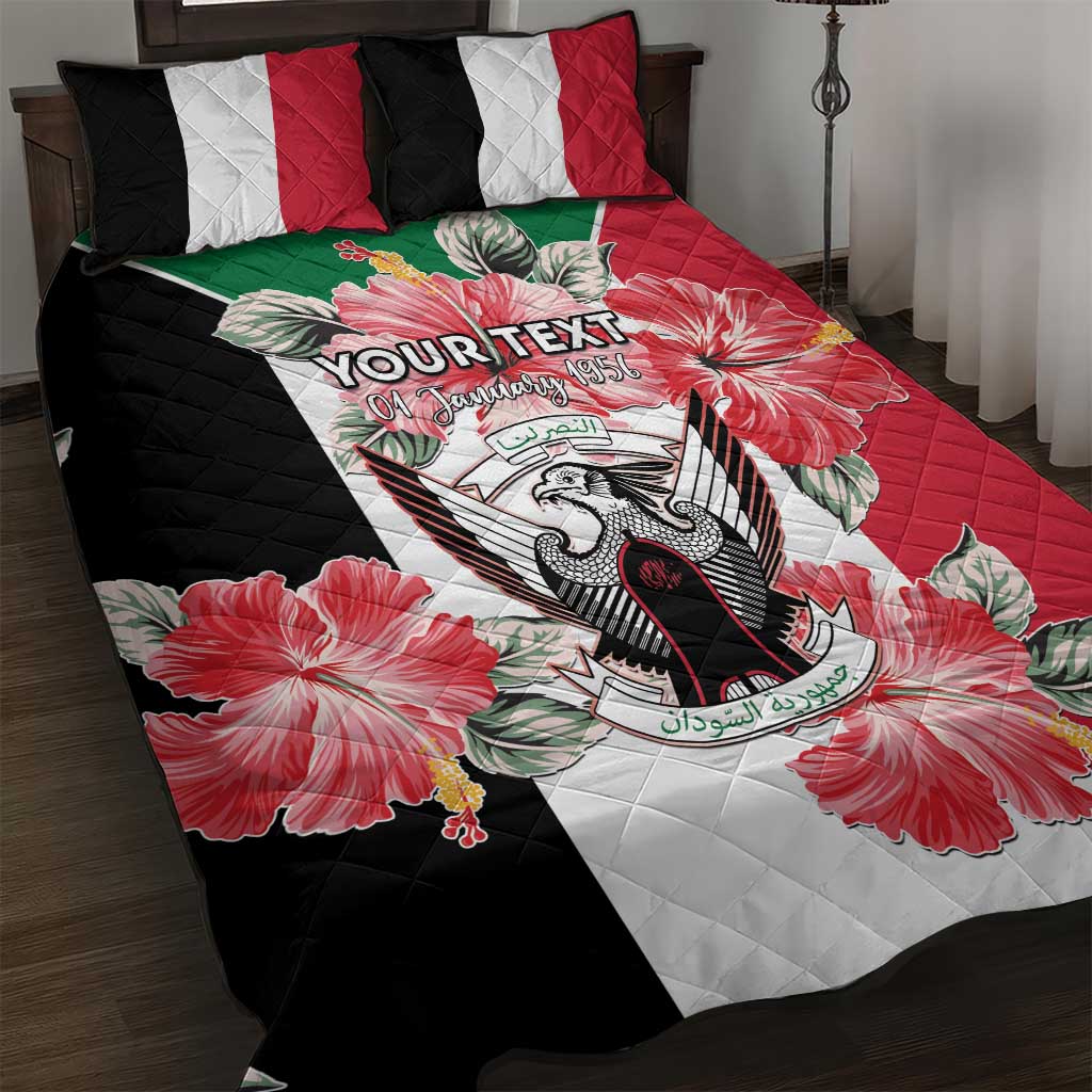 Personalised Sudan Independence Day Quilt Bed Set Coat Of Arms Mix Hisbicus - Wonder Print Shop