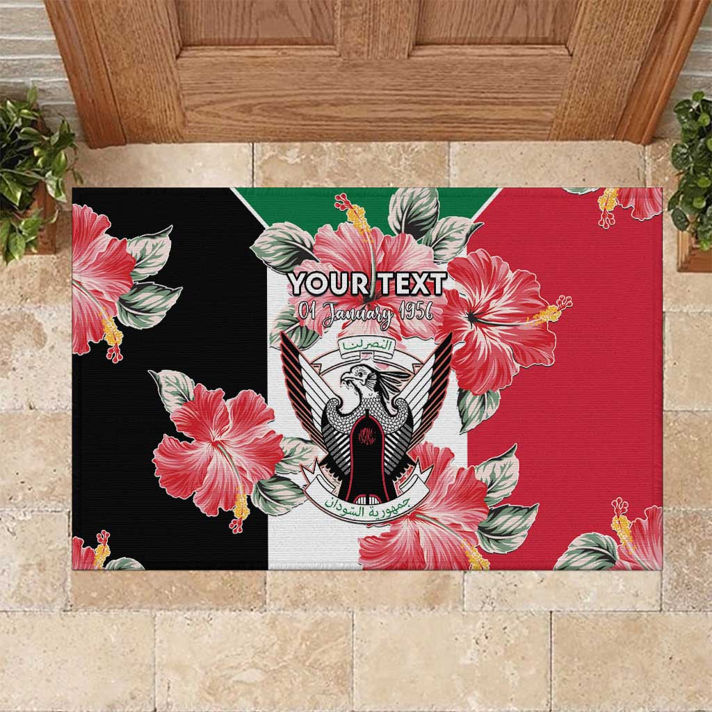 Personalised Sudan Independence Day Rubber Doormat Coat Of Arms Mix Hisbicus - Wonder Print Shop