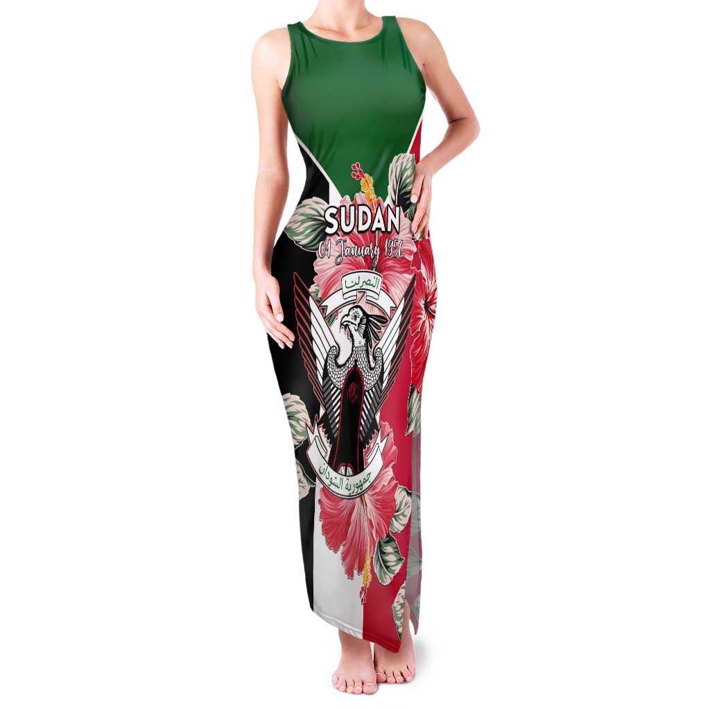 Personalised Sudan Independence Day Tank Maxi Dress Coat Of Arms Mix Hisbicus - Wonder Print Shop