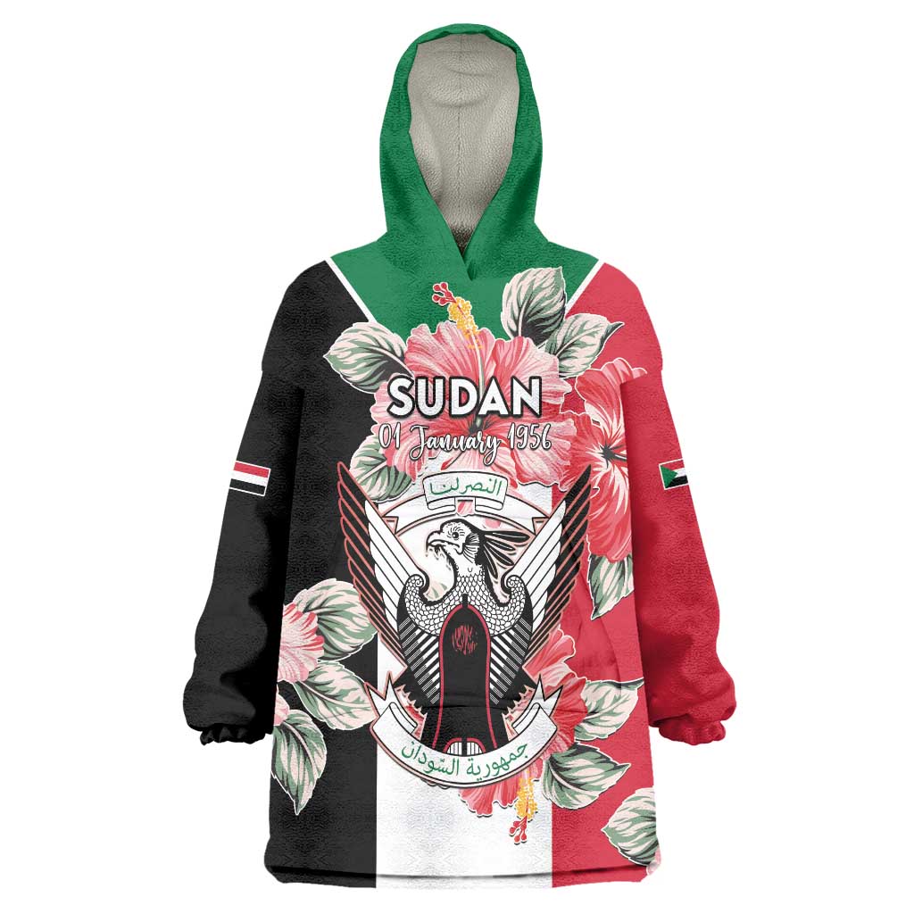 Personalised Sudan Independence Day Wearable Blanket Hoodie Coat Of Arms Mix Hisbicus