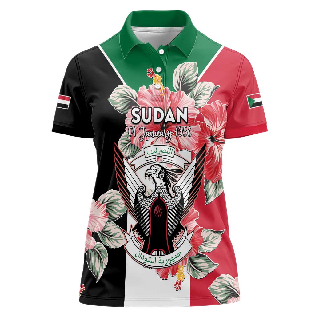 Personalised Sudan Independence Day Women Polo Shirt Coat Of Arms Mix Hisbicus - Wonder Print Shop