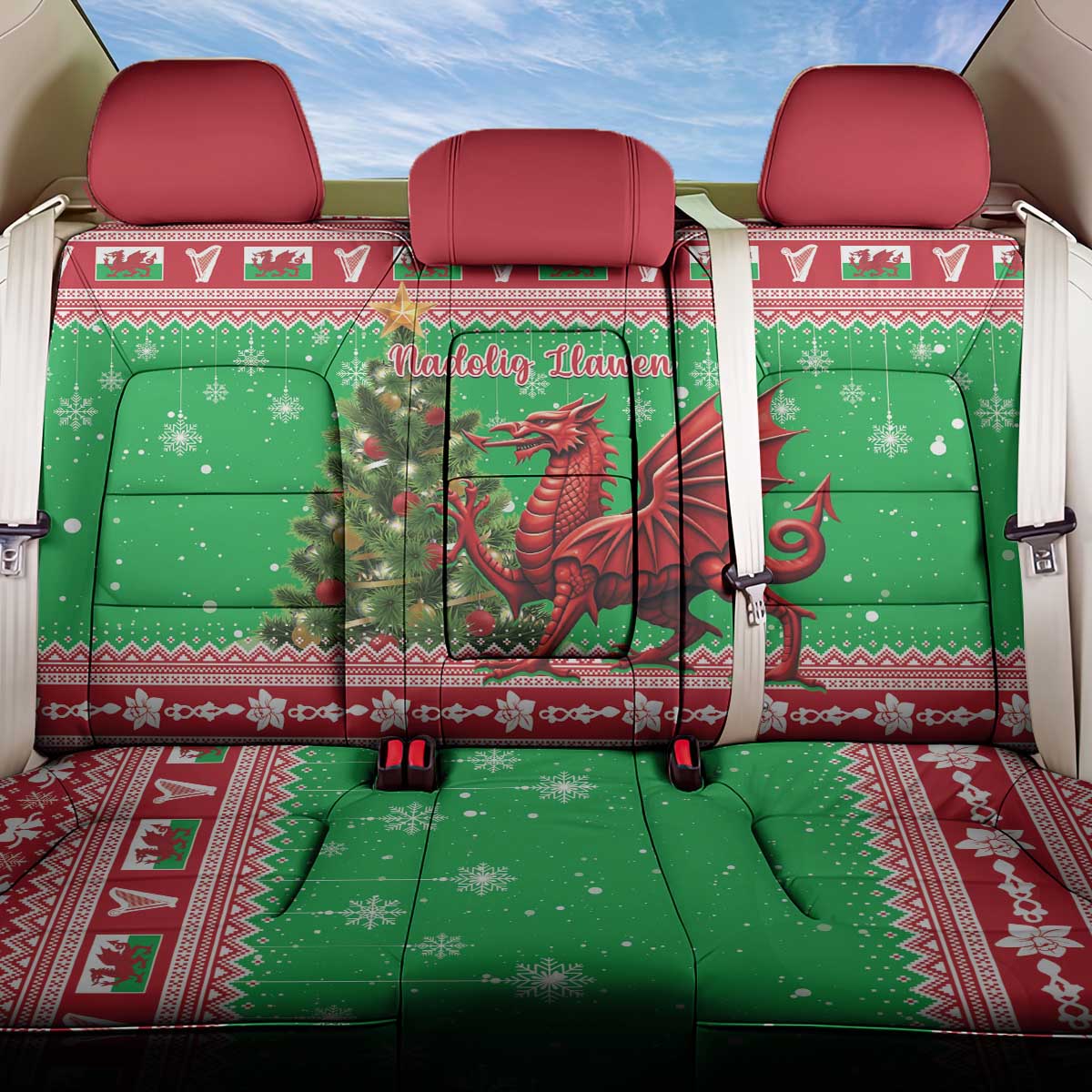 Wales Christmas Back Car Seat Cover Welsh Dragon Nadolig Llawen - Wonder Print Shop