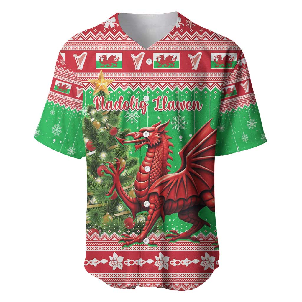 Wales Christmas Baseball Jersey Welsh Dragon Nadolig Llawen - Wonder Print Shop