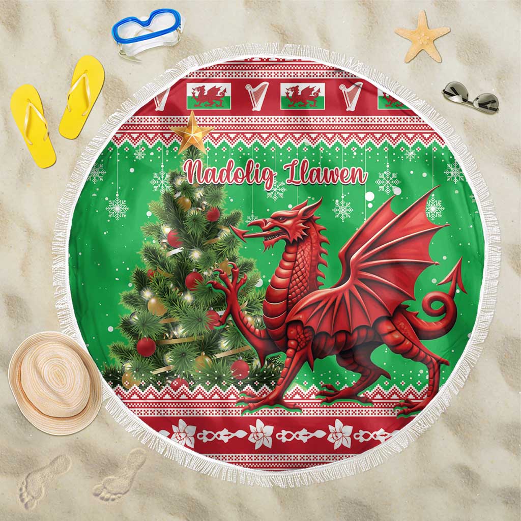 Wales Christmas Beach Blanket Welsh Dragon Nadolig Llawen - Wonder Print Shop