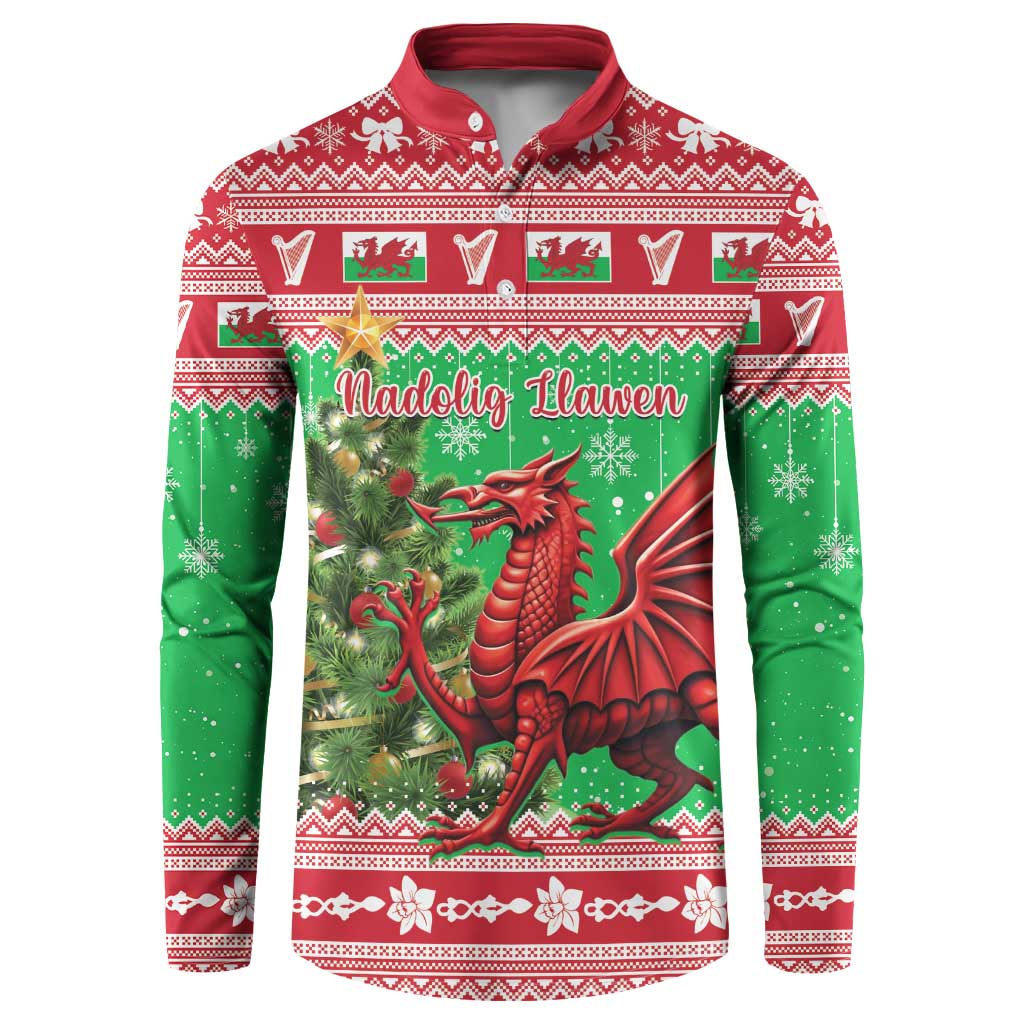 Wales Christmas Button Sweatshirt Welsh Dragon Nadolig Llawen - Wonder Print Shop