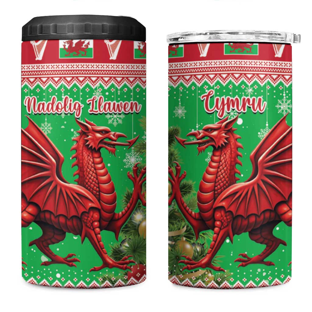 Wales Christmas 4 in 1 Can Cooler Tumbler Welsh Dragon Nadolig Llawen - Wonder Print Shop