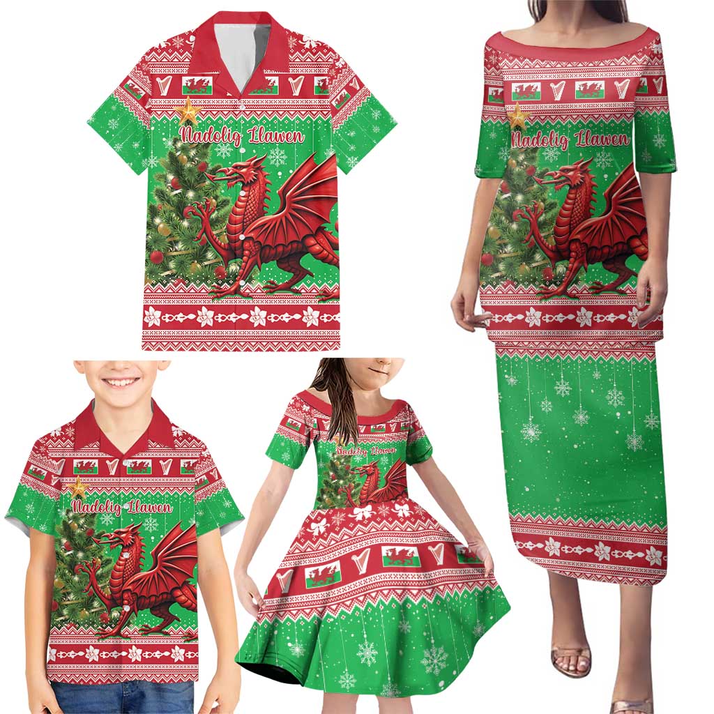 Wales Christmas Family Matching Puletasi and Hawaiian Shirt Welsh Dragon Nadolig Llawen - Wonder Print Shop