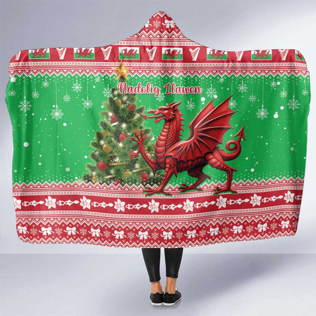 Wales Christmas Hooded Blanket Welsh Dragon Nadolig Llawen