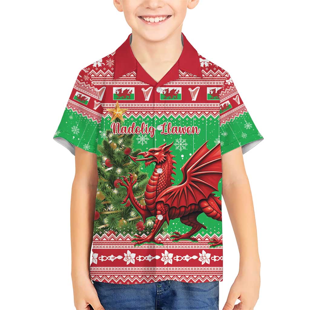 Wales Christmas Kid Hawaiian Shirt Welsh Dragon Nadolig Llawen - Wonder Print Shop