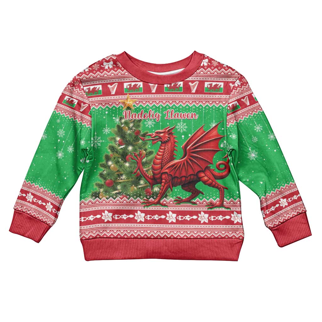 Wales Christmas Kid Ugly Christmas Sweater Welsh Dragon Nadolig Llawen - Wonder Print Shop