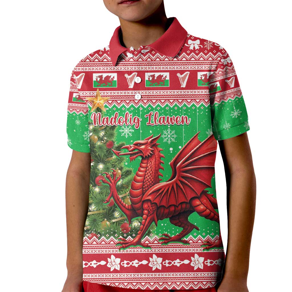 Wales Christmas Kid Polo Shirt Welsh Dragon Nadolig Llawen - Wonder Print Shop