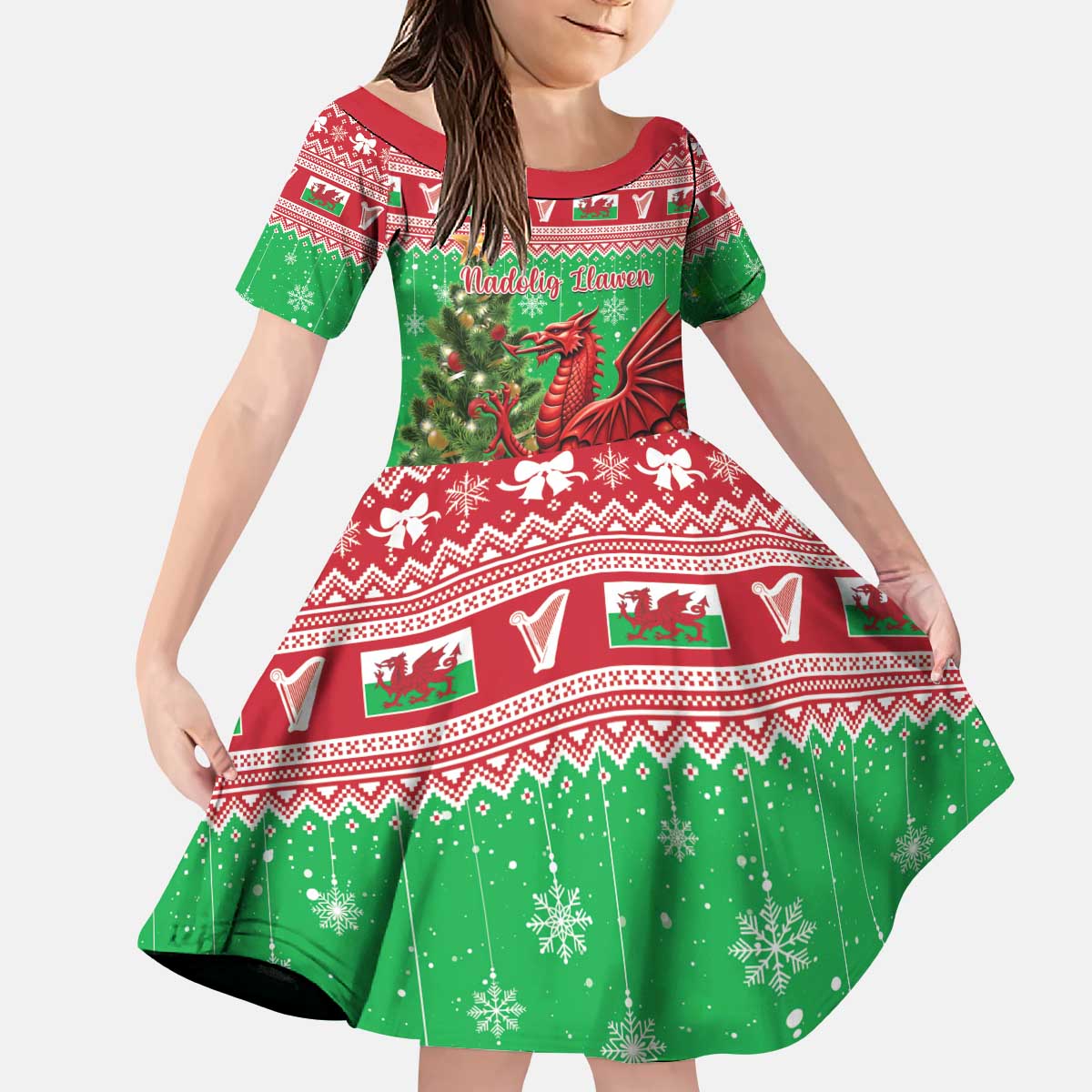 Wales Christmas Kid Short Sleeve Dress Welsh Dragon Nadolig Llawen - Wonder Print Shop