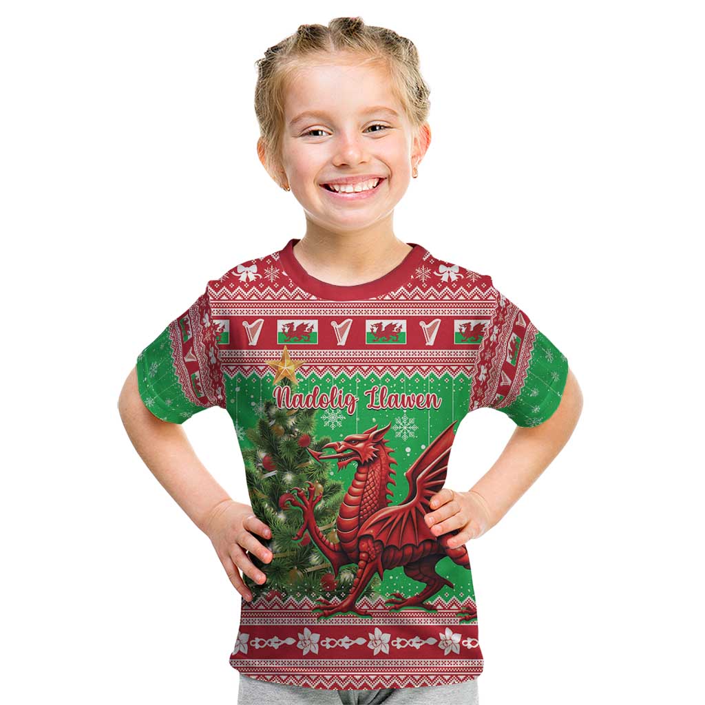 Wales Christmas Kid T Shirt Welsh Dragon Nadolig Llawen - Wonder Print Shop