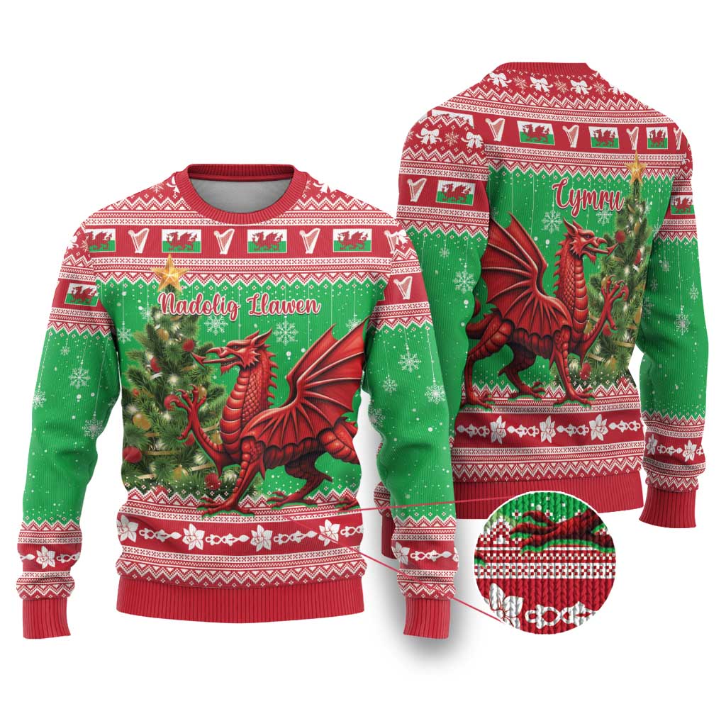 Wales Christmas Ugly Christmas Sweater Welsh Dragon Nadolig Llawen - Wonder Print Shop