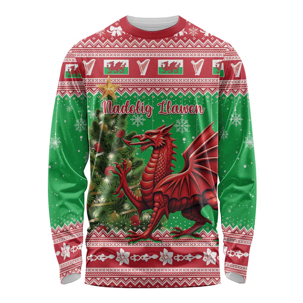 Wales Christmas Long Sleeve Shirt Welsh Dragon Nadolig Llawen - Wonder Print Shop