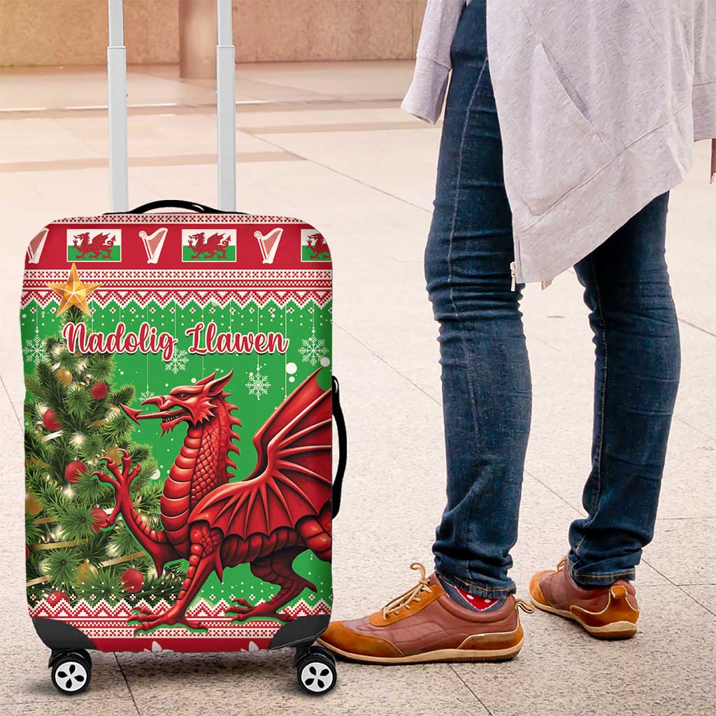 Wales Christmas Luggage Cover Welsh Dragon Nadolig Llawen - Wonder Print Shop