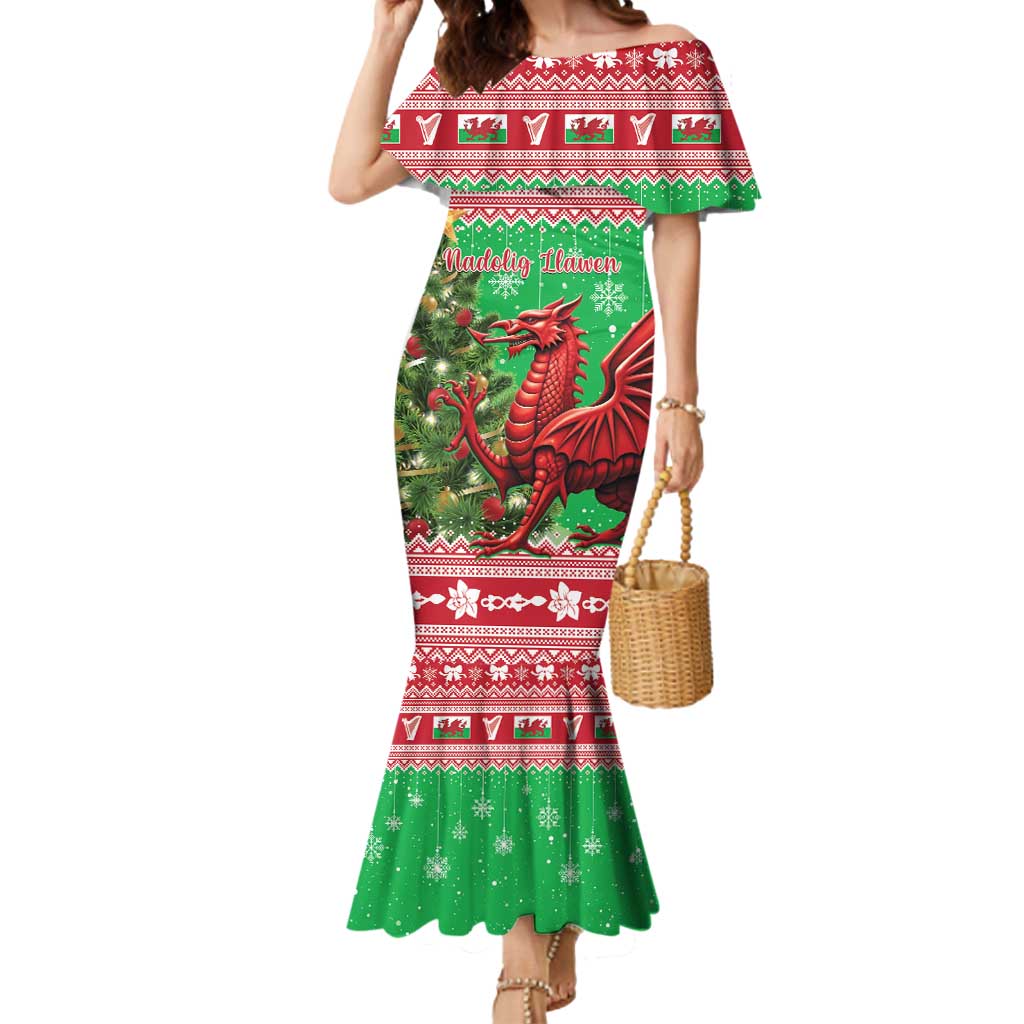 Wales Christmas Mermaid Dress Welsh Dragon Nadolig Llawen - Wonder Print Shop