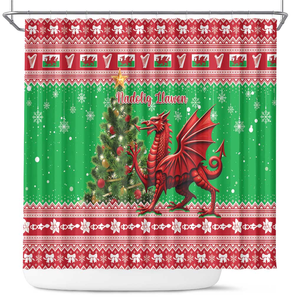 Wales Christmas Shower Curtain Welsh Dragon Nadolig Llawen