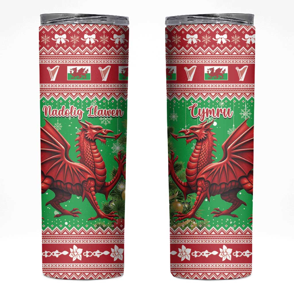 Wales Christmas Skinny Tumbler Welsh Dragon Nadolig Llawen