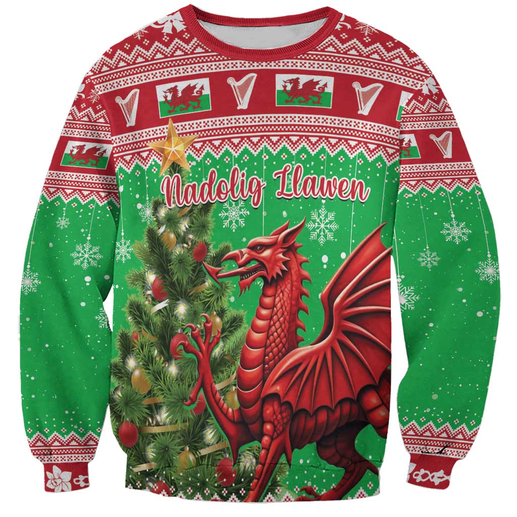 Wales Christmas Sweatshirt Welsh Dragon Nadolig Llawen