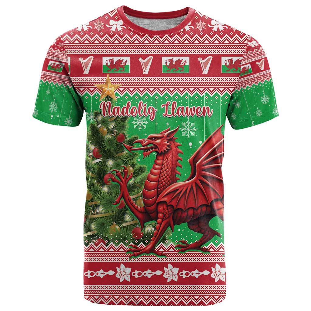 Wales Christmas T Shirt Welsh Dragon Nadolig Llawen