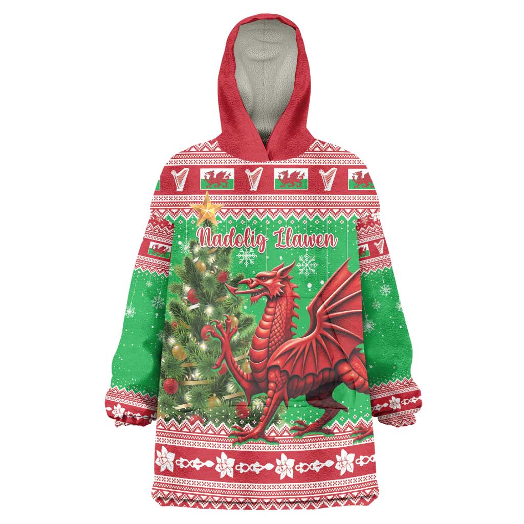 Wales Christmas Wearable Blanket Hoodie Welsh Dragon Nadolig Llawen