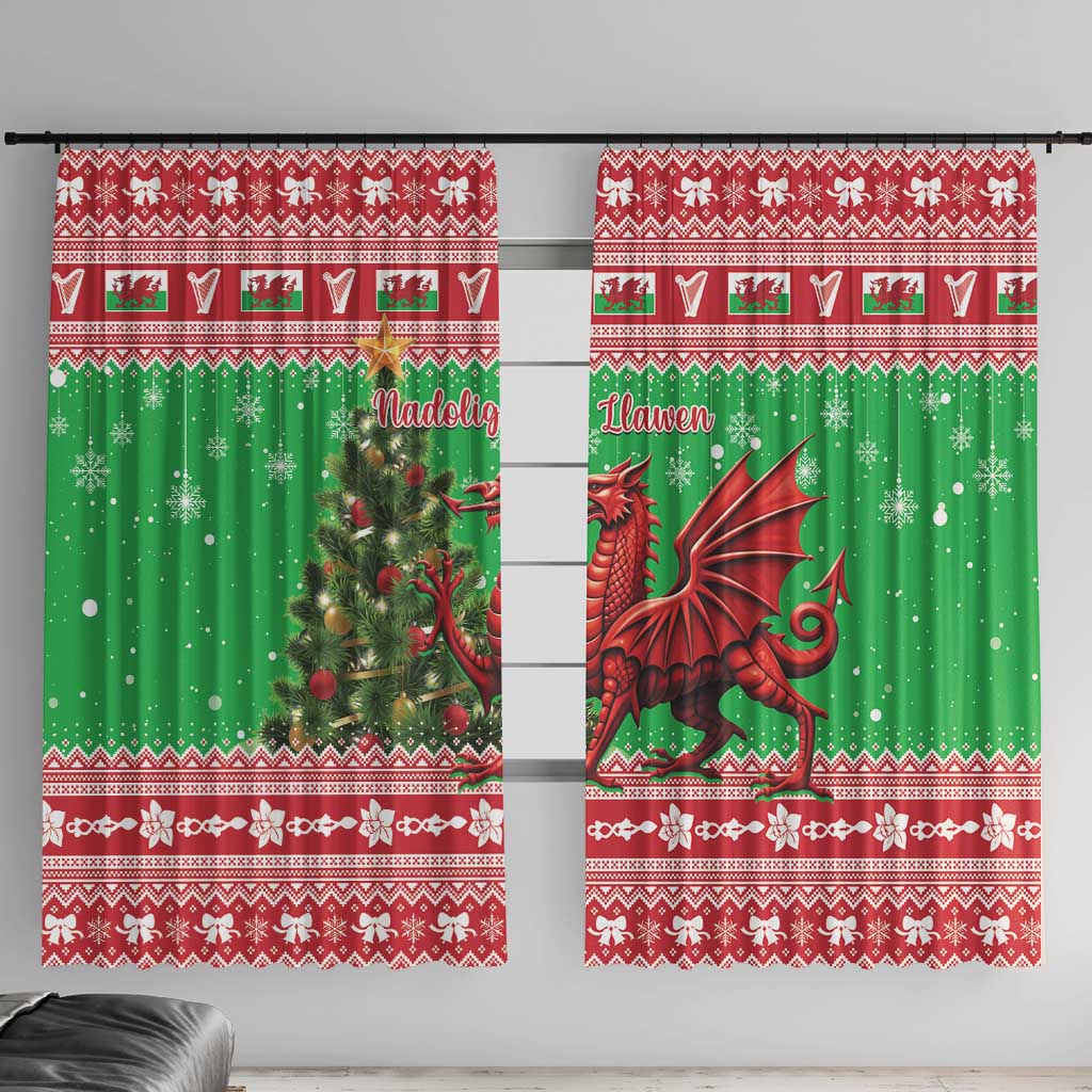 Wales Christmas Window Curtain Welsh Dragon Nadolig Llawen