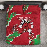 Personalised Wales bedding set with red Welsh dragon print and two matching pillowcases