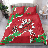 Personalised Wales bedding set, red Welsh dragon print with “YOUR TEXT” and two pillowcases