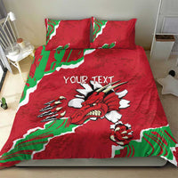 Personalised Wales bedding set with red duvet, Welsh dragon artwork, and green stripe accents