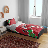 Personalised Wales bedding set with red duvet and pillowcases featuring Welsh dragon and “YOUR TEXT”
