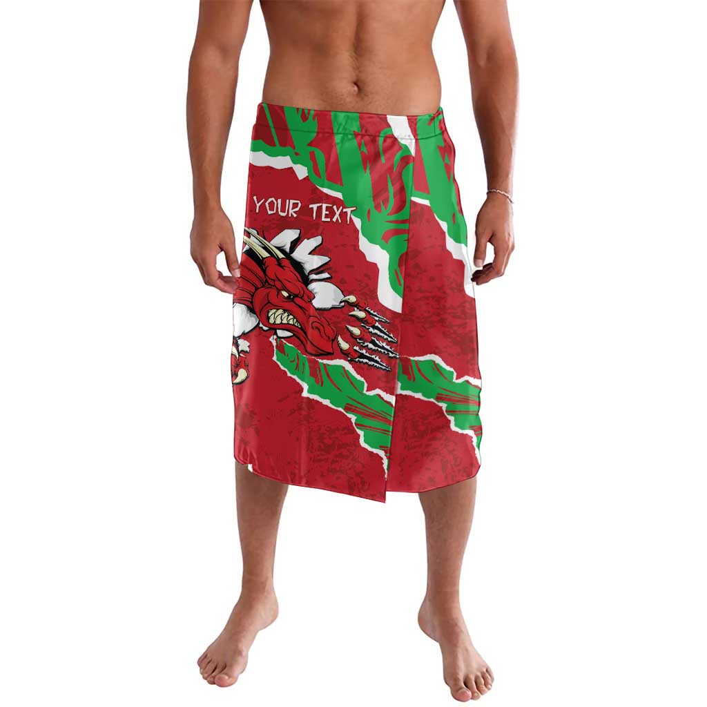 Men's red and green Welsh dragon print board shorts with custom text