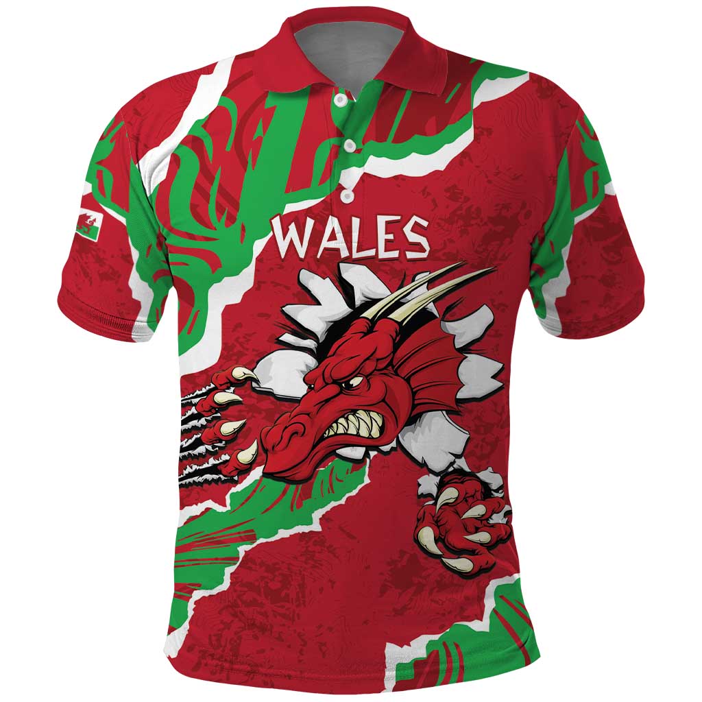 Personalised Wales Polo Shirt Welsh Dragon