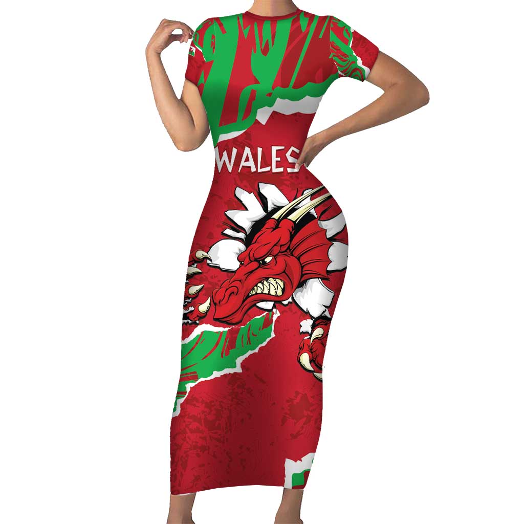 Personalised Wales Short Sleeve Bodycon Dress Welsh Dragon