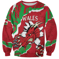 Red sweatshirt with Welsh 'WALES' text and dragon graphic front print