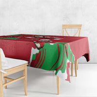 Red personalized Wales tablecloth with green dragon motif and decorative border