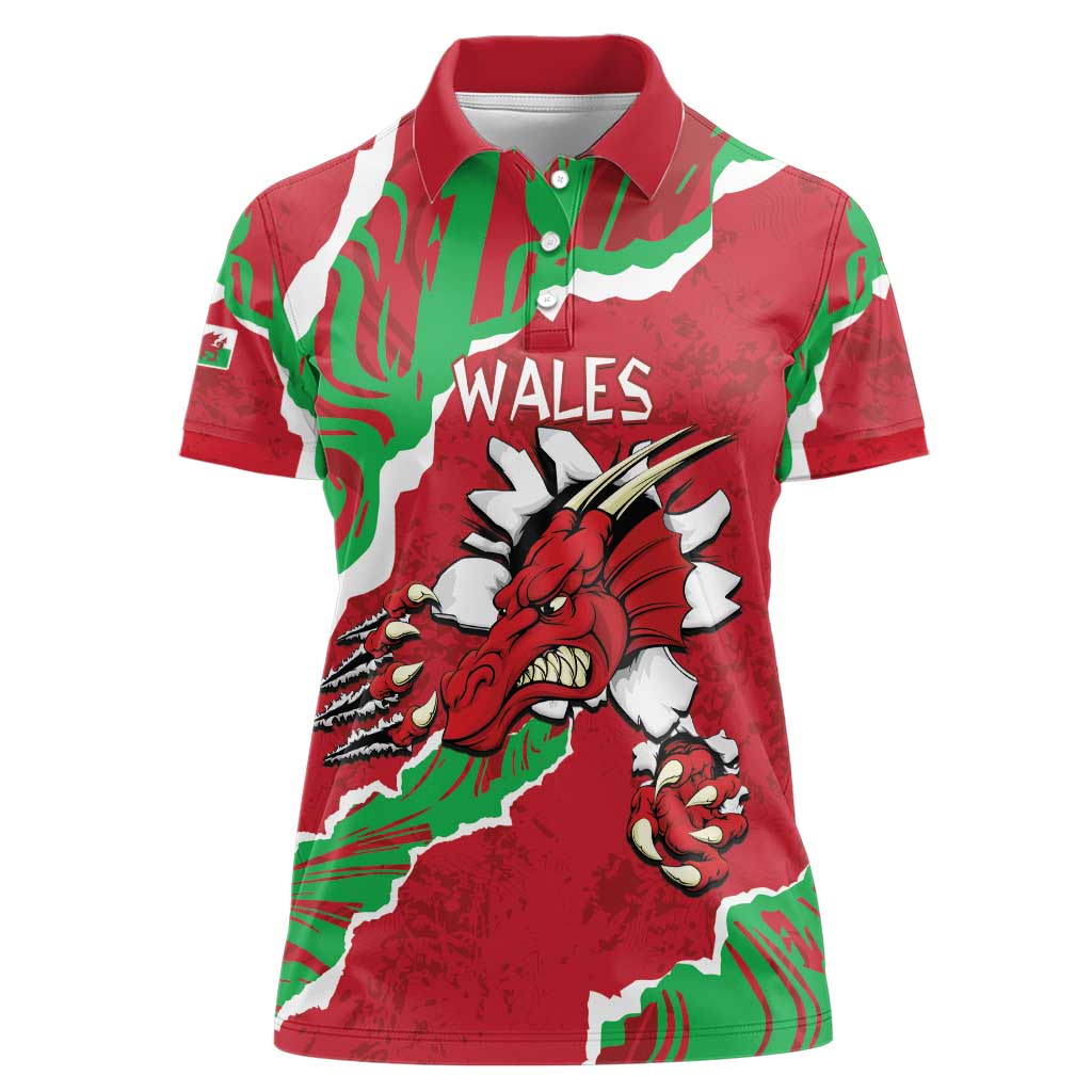 Personalised Wales Women Polo Shirt Welsh Dragon