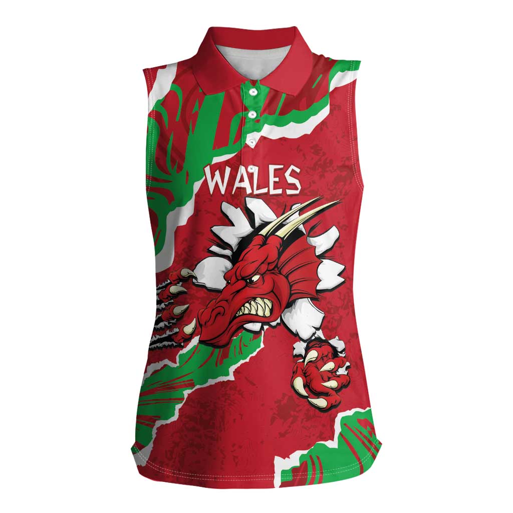 Personalised Wales Women Sleeveless Polo Shirt Welsh Dragon