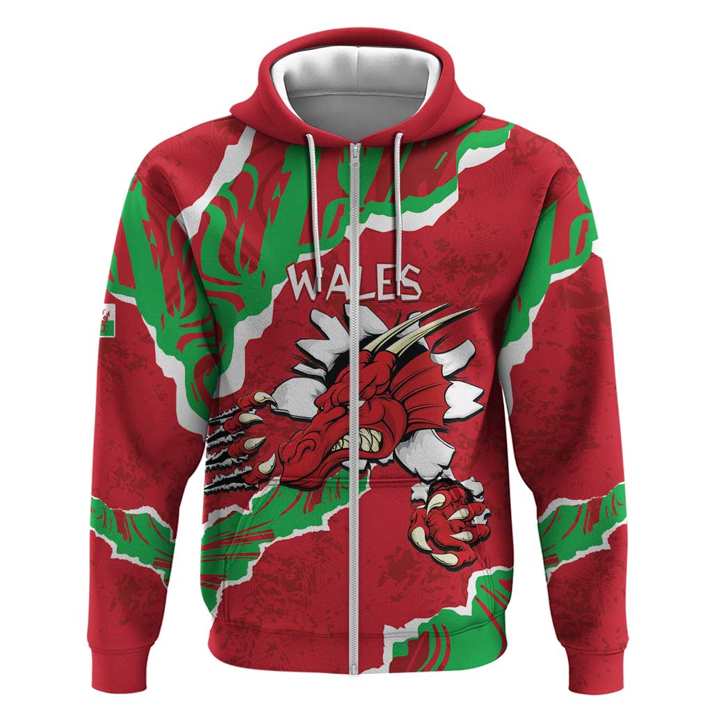 Personalised Wales Zip Hoodie Welsh Dragon