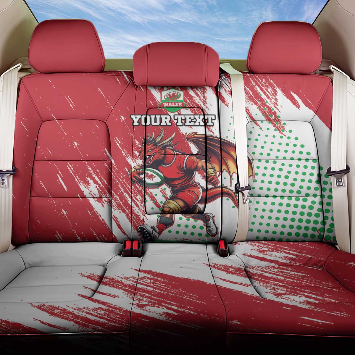 Wales Rugby Custom Back Car Seat Cover Welsh Dragon Mascot - Wonder Print Shop