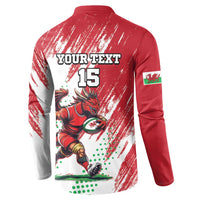 Red back of button-up sweatshirt with 'YOUR TEXT' and 15, dragon graphic